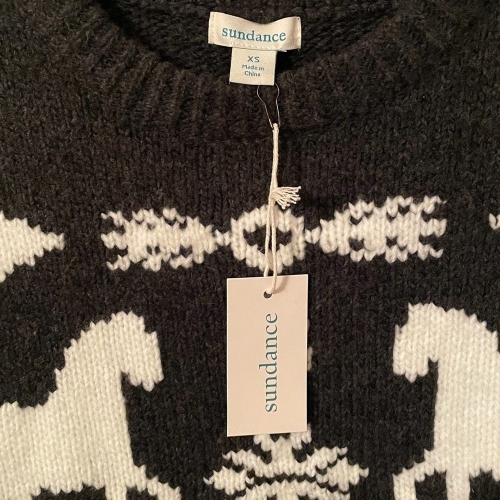 Sundance Women's Charcoal Gray White Spirited Horse Fair Isle Sweater Size XS - Picture 4 of 6